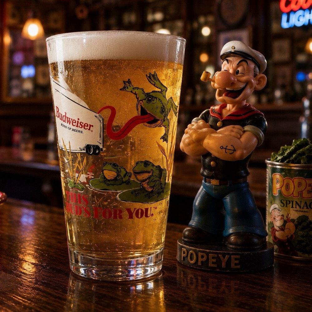 Vintage 1996 Budweiser Frogs Pint Glass This Bud’s For You Anheuser-Busch